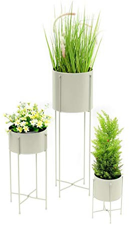 3PC Tall Contemporary Indoor & Outdoor Flower Plant Pot Holders & Hairpin Stands - CREAM