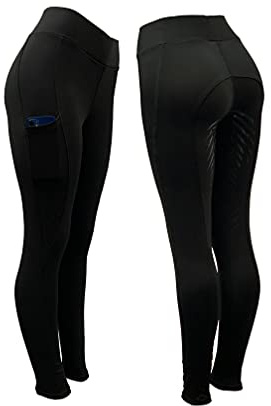 Astile Equestrian Riding Tights Silicon Seat Riding Leggings (Black, UK 14 (32''))