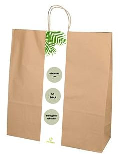 DeinPack Umweltschonende Papier Tragetaschen groß I Papiertüten Geschenktüten Papiertragetaschen biologisch abbaubar, kompostierbar I 50 x braune Papier Tüten 46 x 16 x 49 cm