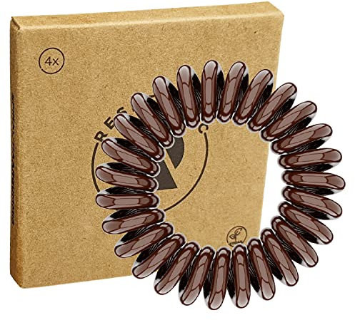 Reskthetic - hochwertige Spiral Haargummi (braun), schonend zum Haar, nachhaltig, umweltfreundlich, (Telefonkabel, Zopfgummis) für Mädchen & Frauen/Damen (4 x 4 cm)