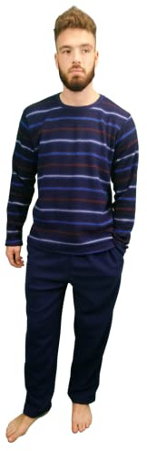 KRUXADER Ensemble pyjama d'hiver rayé pour homme, vêtement de détente en polaire chaude (rayure marine, 2XL)