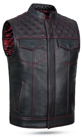 Leatherick Groove Club Hommes Gilet Cuir Biker - Doublure Traditionnelle En Satin Paisley (FR/ES, Numérique, 46, Taille normale, Taille normale)