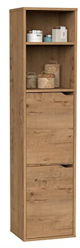 MUEBLES PITARCH | Columna de Baño Colgada Herrajes incluidos, Armario de Baño con 4 estantes, 2 Puertas, Roble Gold, 150x36,5x30cm (Alto x Ancho x Fondo), Mueble Auxiliar, Moderna, Modelo Nadia