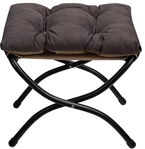 HollyHOME Fußhocker Klappbar Fußablage Fußstütze Faltbar Sitzhocker mit Metallbeinen Fusshocker mit Abnehmbar Gepolsterte Sitzfläche, Grau Braun