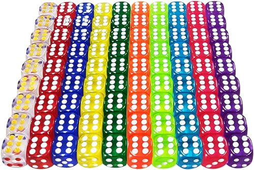 100 Stück Würfel Set, Würfelspiele Tischspiele, Transparent Würfel Set, 12mm Sechsseitiger Würfel, Mehrfarben Würfel Set, Spielwürfel für Tischkartenspiele, Dice Würfel, Standardwürfel Bunt