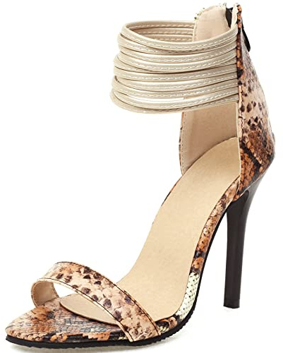 XINXINIO Sandali con tacco alto con pizzo aperto e cerniera da donna, leopardo, 46 EU
