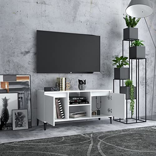 Tidyard Mobile TV con Gambe in Metallo, Mobile da Soggiorno Porta TV Armadio TV Tavolino Porta TV per Soggiorno Camera da Letto Ufficio, Bianco 103,5x35x50 cm