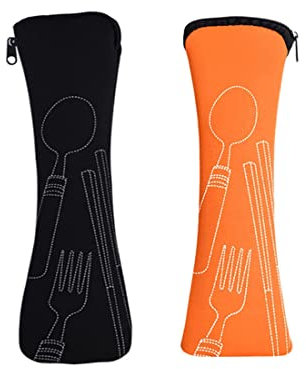 2 Piezas Bolsa Para Cubiertos, Portátil, con Cremallera, de Neopreno, Para Camping, Picnic, Escuela, Almuerzo de Cubiertos para Llevar, Porta Cubiertos Portátil, Bolsa Cubiertos Vacía (negro/naranja)