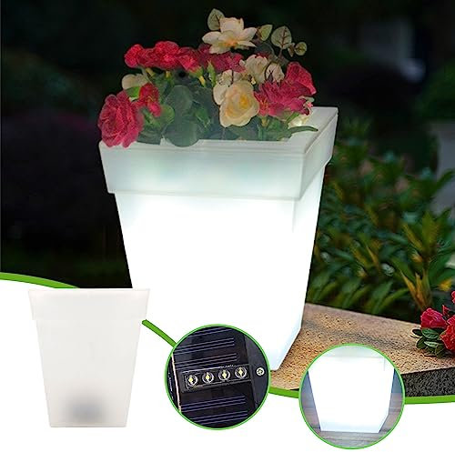 Maceta LED de energía Solar, lámpara de jardín al Aire Libre, Maceta de iluminación, Resistente al Agua, Puede Poner Plantas Verdes en macetas, for decoración de Patio trasero/1704 (Color : Square)
