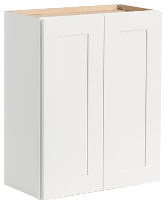 CozyHommie Solid Wood Wall-Mounted Medicine Cabinet, Kitchen Wall - Cabinet, Bathroom Cabinet Wall Mounted with Adjustable Shelves, 2 Doors Wall Calbinet (White, 30 W x 36 H x 12 D)