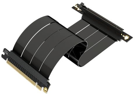 LINKUP - AVA5 PCIE 5.0 Riser-Kabel | RTX5090 RX9070 GPU Bereit | x16 128GB/s Geschwindigkeit | PCIe 4.0 & WRX80/WRX90E Kompatibel | Rechter Winkel, Schwarz 25cm (Gesamtlänge 29cm)
