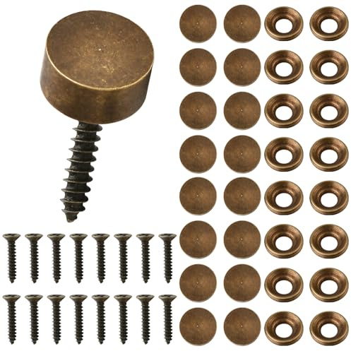 Aemygo 16 Pcs Pure Brass Decorative Screws with Caps, 12mm (1/2) Retro Mirror Decorative Caps Bronze Fixing Screw Covers for Furniture Fixing, Wall Hanging, Fasteners Hardware