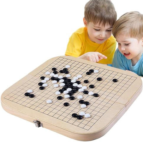 Gioco Go in legno, gioco da tavolo Go - Gioco educativo Go, gioco Go pieghevole per bambini, set da tavolo, campeggio, viaggi, feste, Go Gomoku Scatola portaoggetti pieghevole in legno 2 in 1, set da