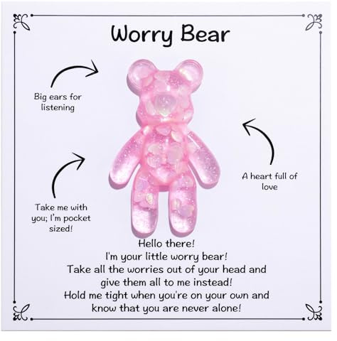 Aesnefe Pocket Worry Bear Hug, Anxiety Relief Keepsake, Mental Health Encouragement Gift, Emotional Support Token, Stress Comfort Gift for Adults, Pink