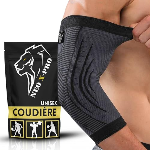 NEO X-PRO Codera Epicondilitis Hombre y Mujer – Compresión para Codo Tenista y Golfista – Banda, Cincha y Brazalete para Tendinitis – Codera Deportiva – Soporte Codo – Padel y MTB (Negro, M)