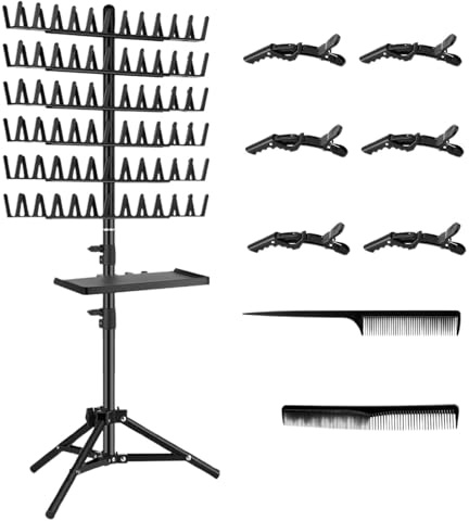 Braiding Hair Rack - Height Adjustable Hair Extension Holder, Hair Separator Stand with 144 Pegs, Double Sided Peg Standing Braiding Hair Rack with Hair Braiding Supplies, for Hairstylists, Braiders