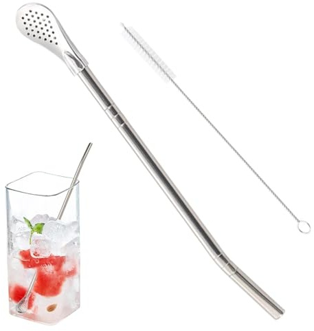 Spon de paja - cuchara de paja de acero inoxidable | Paja de paja Gelbama Test Ley, paja de cuchara separable, cuchara de paja filtrante con cepillo de limpieza, bebida