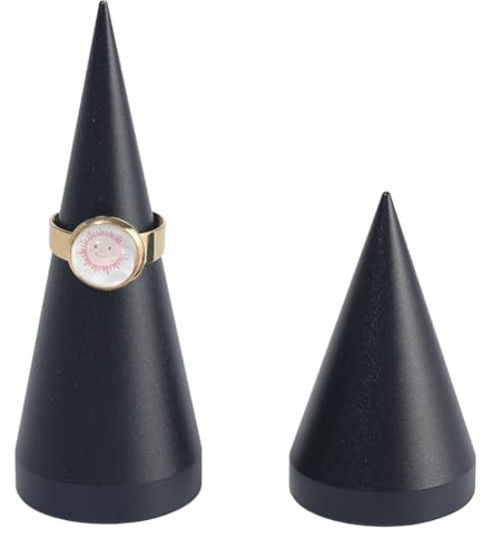 Beebeecraft 2 Soporte Cónico para Anillos de Aleación de Metal Sólido de 2 Estilos Negro para Exhibición de Anillos Individuales Organizador de Almacenamiento para Manualidades Decoración de Bodas