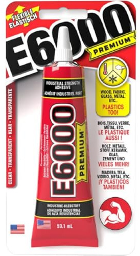 E6000 Premium 59.1ml Tube, Industrial Strength Clear Adhesive for Crafting, Waterproof Permanent Multi Purpose Glue with Precision Nozzle Tip on Glass Metal Wood