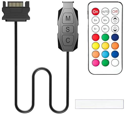 Kit Controlador RGB para Ventiladores PC, Concentrador de Ventiladores ARGB, Control RGB y Efecto de Luz con Control Remoto 21 Teclas