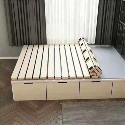 MNJVCFDS Portable Folding Bed Board,Wood Roll-Type Slatted Pallet Frame,Foldable Ranked Skeleton Hard Board,Bed Support Slats for Bedroom,Living Room (78.7 * 78.7in)