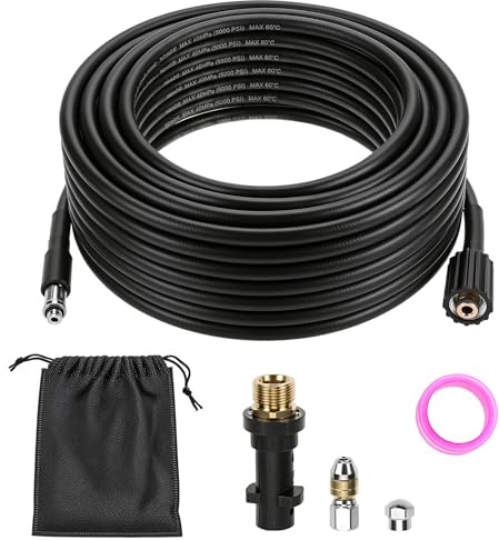 QWORK® Manguera limpieza tubos de alta presión 15M/50FT, 400 Bar/5800PSI desatascador tuberias a presion, compatible con Karcher K2-K7