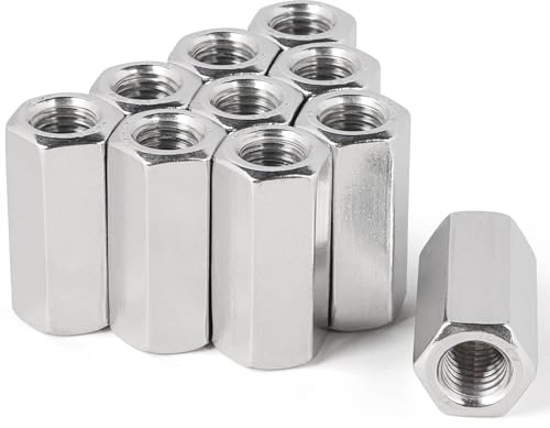 LALAGO 10 pièces M10 x 40mm Long Écrou Hexagonal en Acier Inoxydable VA V2A A2, Écrou de Couplage Version Hexagonale, Boulon d'Écrou Transversal Manchons Filetés Manchons de Distance