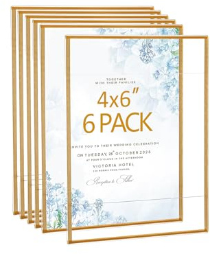 Bolidery Acrylic Picture Frames 4x6 Set of 6,Gold Photo Frames Collage Wall Decor,No Drilling 4x6 Floating Hanging Picture Frames for Home, School, Office - Gold Color