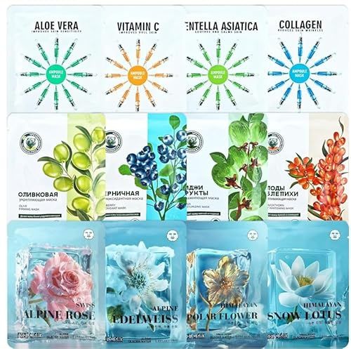 12 Pezzi Maschera Viso Idratante, Maschera Idratante Viso Nutriente Per la Cura della Pelle, Lenitiva Maschere, Si Usa per la Maggior Parte Della Pelle, Sheet Face Mask