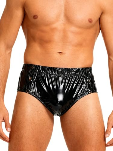 Jugaoge Calzoncillos brillantes para hombre Slip con botones Ouvert Lencería Elástica Cintura Bañadores Prácticos Pantalones de bikini impermeables, Negro , M