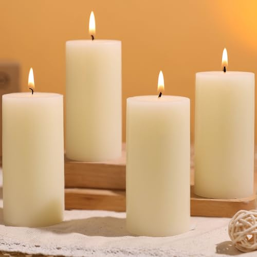 4 Pillar Candles, Unscented Ivory Table Candles - 2x4in Pillar Candles, Long Burning Up to 30 Hours, Premium Paraffin with Cotton Wick for Church, Home, Wedding, Party Decoration