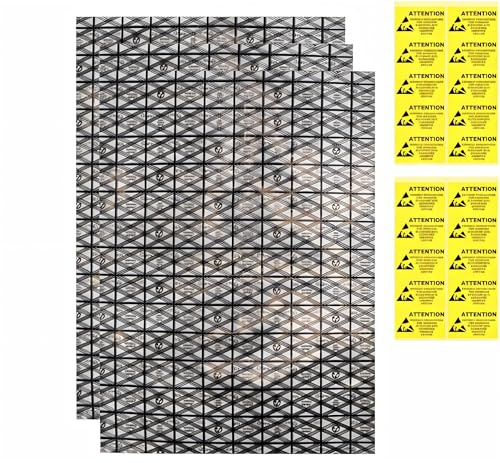 20pcs Large Open Top Antistatic Bag, ESD Shielding 12X15.8in/30.48X40.64cm, Black Grid with Anti-Static Stickers, Fits Motherboard SSD HDD Hard Drives, Electronics Storage Protection