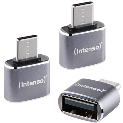 Intenso Adapter USB-A till USB-C (A480C) 3 stycken, 480 Mbit/s High-Speed USB 2.0, OTG, aluminium, grå
