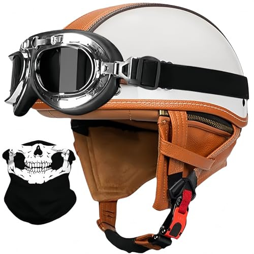Vintage Deutsche Motorrad Halbhelme Halbschalenhelm ECE-Zertifizierung Motorradhelm Mit Sonnenbrille Jethelm Retro, Scooter Helm,Für Herren Helm Cruiser Moped Offenem Helm V,M 57~58CM