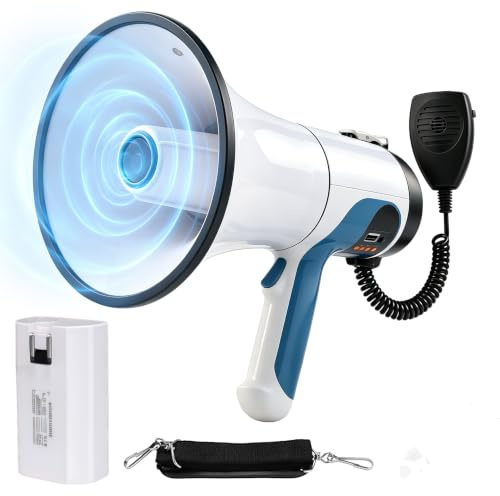 Viridux Mégaphone 120W Portée 2000m, Bluetooth Sirène Micro Enregistrement