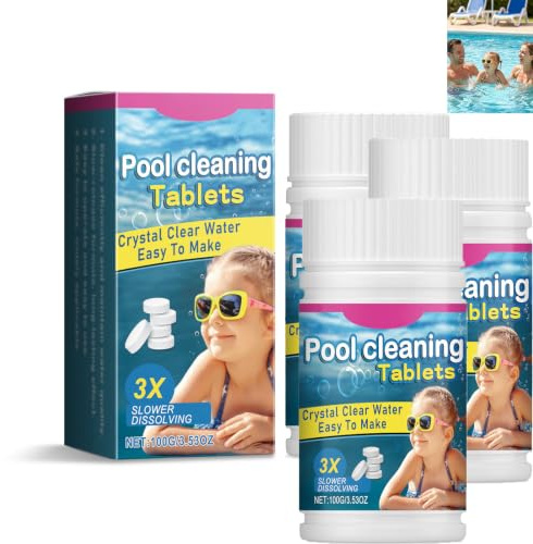 Pastillas para Limpiar Piscinas,limpiadoras De Piscina De Liberación Lenta,Eficacia Múltiple,Adecuado para Piscinas,100G*3PC