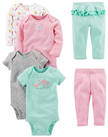 Simple Joys Baby Girl's 6 piece Little Character set Sleepwear, Pink/Mint Ruffle, Preemie
