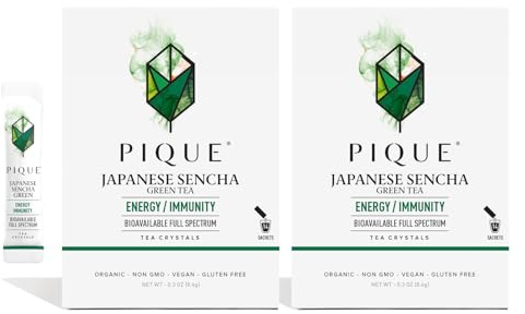 Pique Organic Sencha Tea Crystals - Supports Immunity, Energy - 28 Single Serve Sticks (Pack of 2)