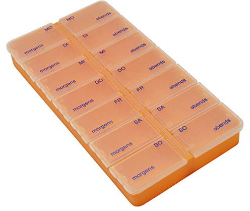 Pillendose 7 Tage 14 Fächer ORANGE Tablettendose Pillenbox Dosierer