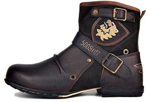 Herr Stövlar Chelsea Motorcykel Boots för Män Mode Känga Vandring Combat Ankel Dragkedja Svart Brun OZ-5008-1-N-S-Brown-10.5