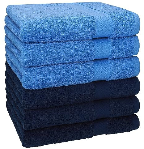 Betz Handtuch 6er Pack Handtücher Set Premium Größe 50x100 cm 100% Baumwolle - gut trocknend, Gute Qualität - ideal für Sport, Strand, Reisen Farbe dunkelblau/hellblau