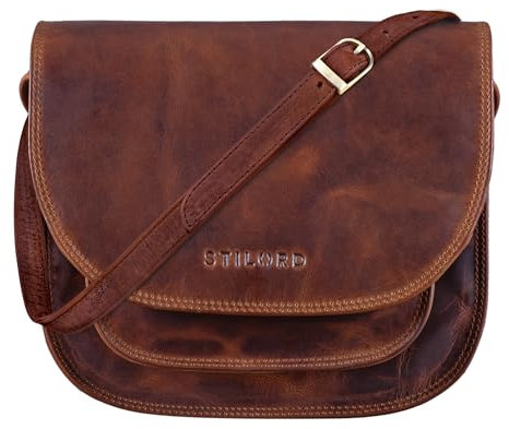 STILORD 'Willow' Damen Umhängetasche Leder Handtasche Frauen Damen Abendtasche Freizeittasche Ledertasche Echtes Vintage Leder, Farbe:kara - cognac