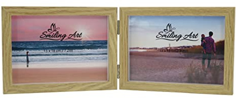 Marco de fotos Smiling Art para 2 fotos de madera MDF con cristal, marco 3D, horizontal, beige, 2 x 13 x 18 cm