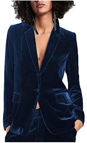 Botong - Set abito formale da donna in velluto con rever a punta per ufficio e lavoro professionale, Marina Militare, XXL