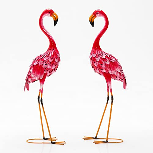RELAX4LIFE Flamingo-Gartenstatue 2 Stück Set, Flamingoskulptur Metall, Vogelskulptur Flamingo, Outdoorskulptur für Garten Balkon Terrasse Hinterhof, Höhe 89cm