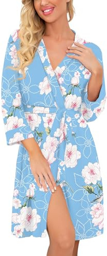 PrinStory Women Long/Short Bathrobe Knit Kimono Robes Soft Womens Dressing Gowns Casual Ladies Loungewear