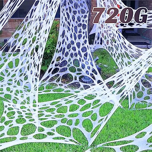 YHFUISK 1200 Sqft Giant Durable Spider Webs Halloween Decorations Outdoor, Stretchy Beef Netting for Halloween Party, Halloween Decorations Indoor Party, Spider Web Decor for Haunted House(40FT x 4FT)
