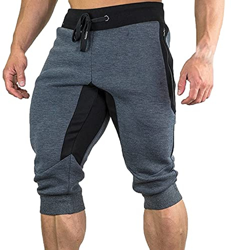 Men's Gym Joggers Running Shorts Lightweight Jogging Tracksuit Bottoms Elastic Waist Below Knee 3/4 Length Capri Cropped Shorts Cotton Casual Workout Athletic Track Shorts Dark Gray