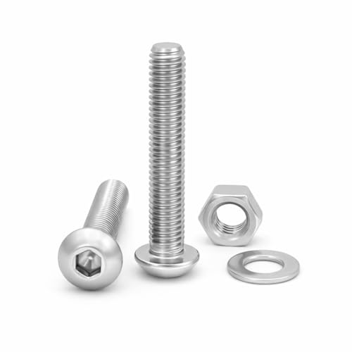 NOLDAR | Tornillos allen con cabeza botón. Acero inoxidable (AISI 304). Incluye 20 tornillos con 20 tuercas y 20 arandelas (60 piezas). Tornillos con rosca completa. (Medida M5 x 50 mm)