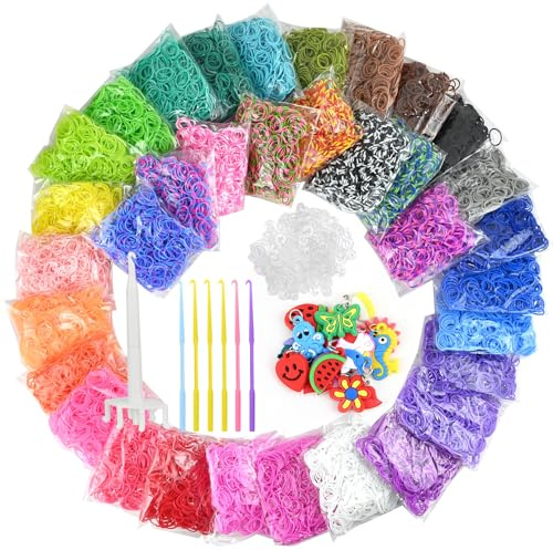 15500 + Bandas de Goma para Pulseras - 34 Colores, Kit de Fabricación Con Colgantes, Ganchos y Elásticos - Manualidades